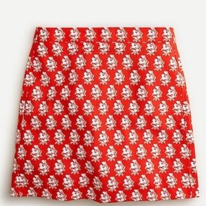 NWT: $88 J.CREW Mini Skirt in Red Block-Print Stretch Grasscloth, Size 2